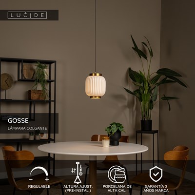 Lucide GOSSE - Lámpara colgante - Ø 19,5 cm - 1xE27 - Blanco